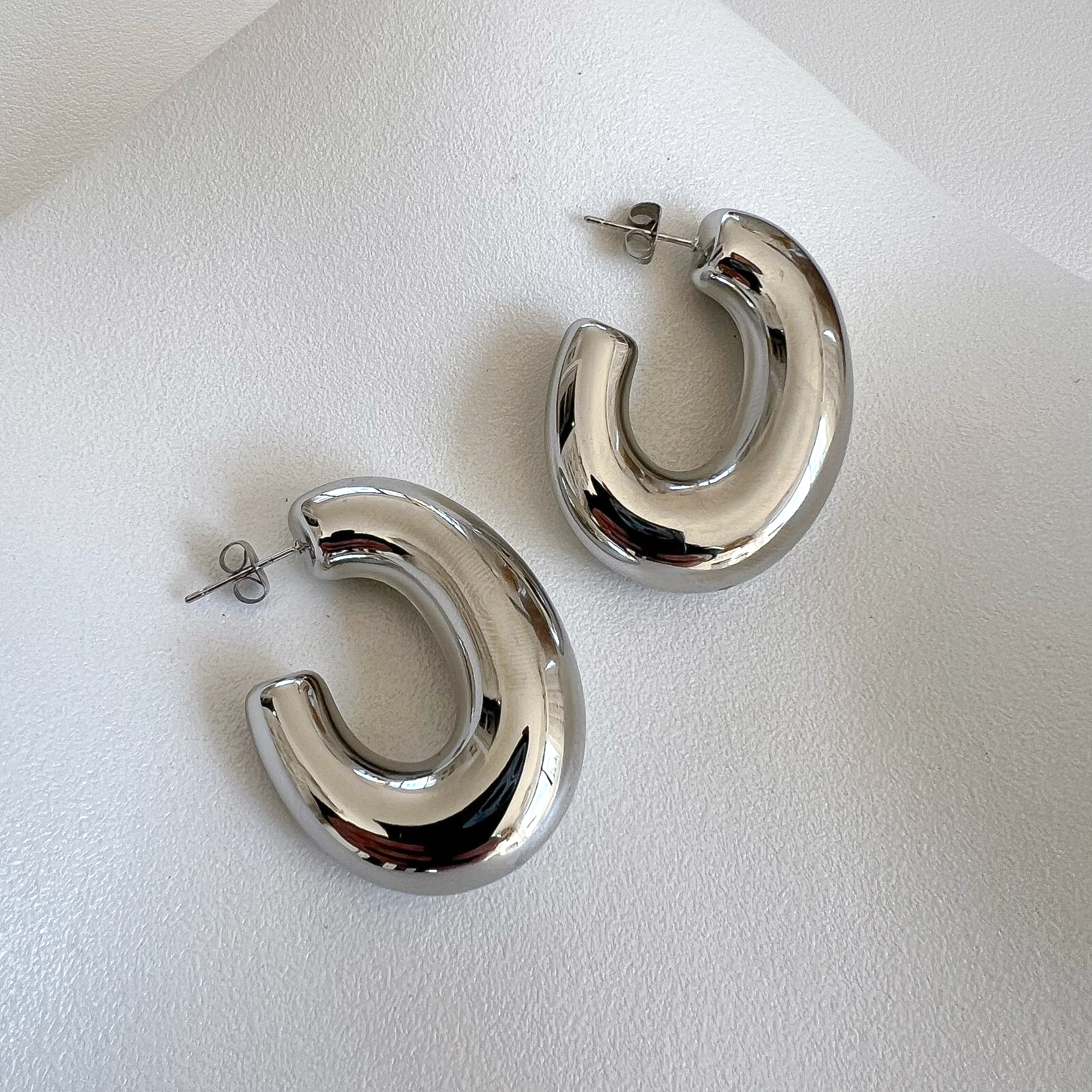 Chunky Silver Oval Hoops