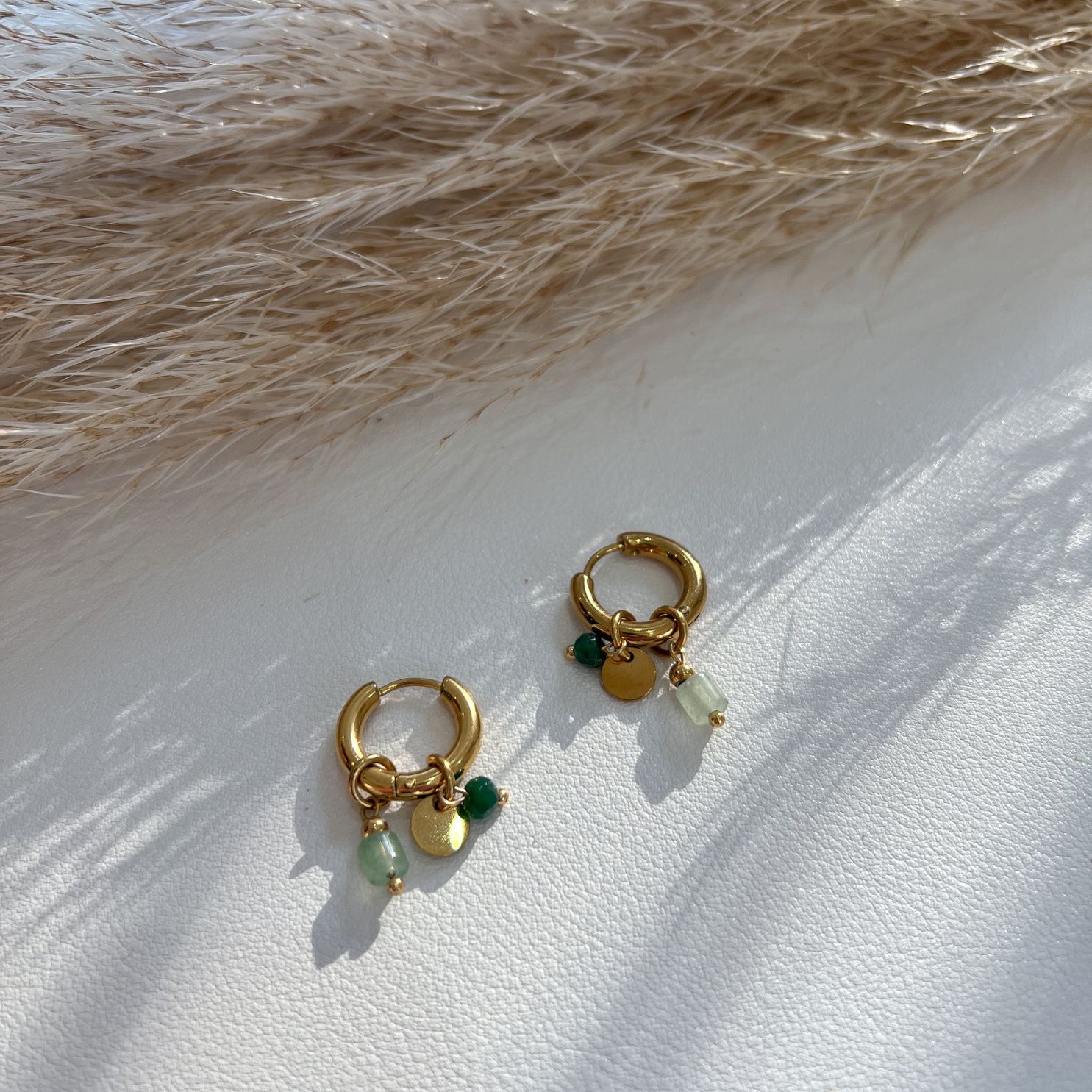 Mini Charm Hoops - Green Charm